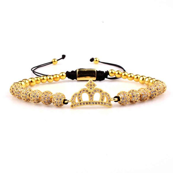 

bangle bracelets 6mm zirconium ball woven bracelet with white magic eye crown, Golden;silver