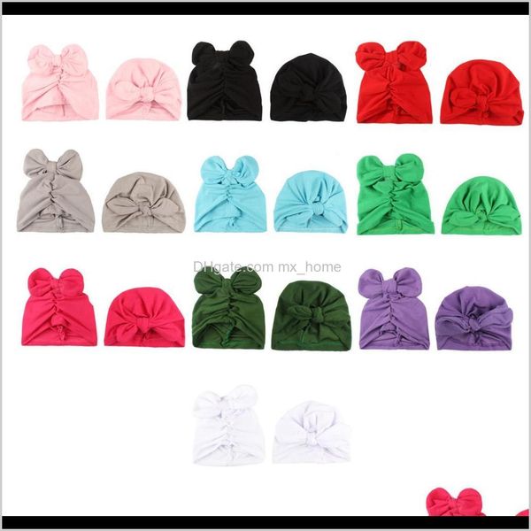 Mützen Hüte Accessoires Baby Kinder Mutterschaft Drop Lieferung 2021 Kinder Reine Farbe Schleife Kaninchen Ohr Indische Hut Set Mode Pullover Cap Fmodn