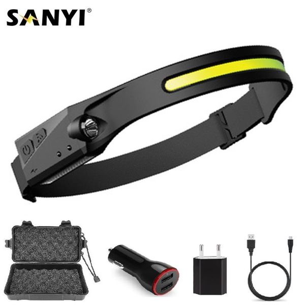

headlamp sensor headlight usb rechargeable head lamp torch 3 lighting modes work light with built-in battery headlamps
