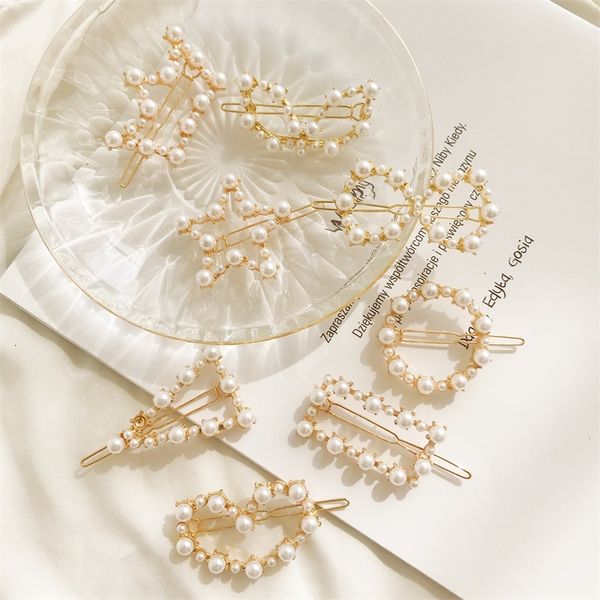 

fashion sweet hairpin geometric pearl duckbill clip accessories, Golden;silver