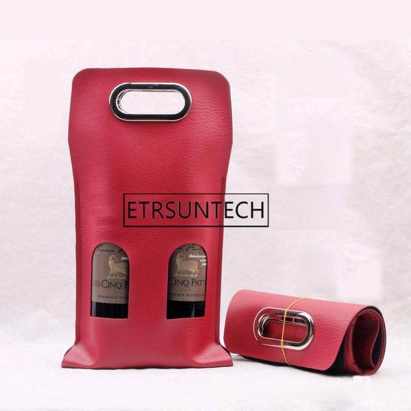 

gift wrap 50pcs pu leather wine bottle carry bag single/double packing beverage carrier handle