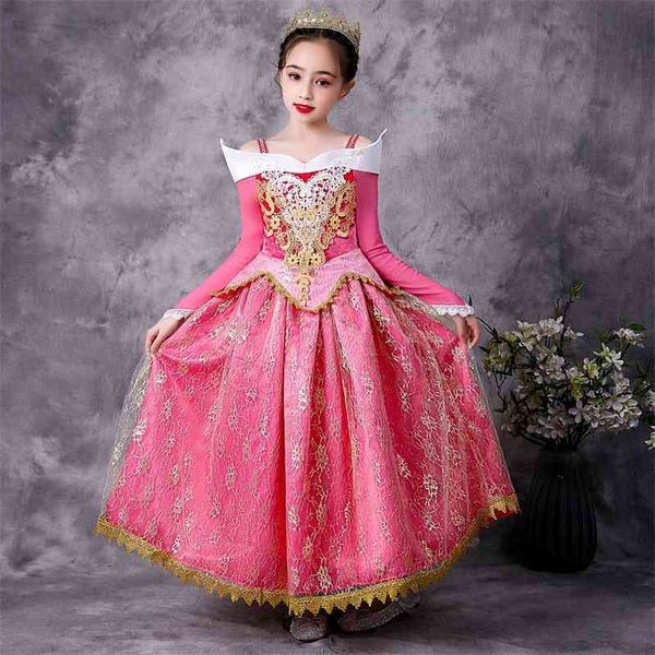 

2021 princess sleeping beauty arlo girl's foreign style dress, Red;yellow