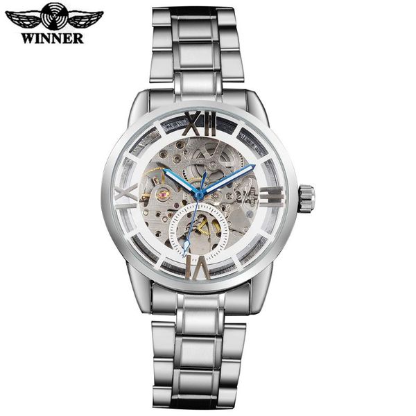 

men watch skeleton design auto self-wind stainless steel strap man watches drop wholesale relogio masculino wristwatches, Slivery;brown