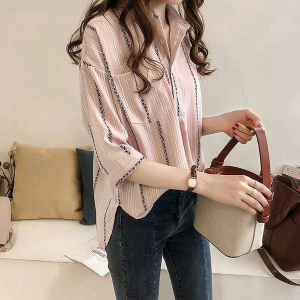 

women's blouses & shirts spring female striped shirt seven stitches big sleeve casual size joker 4hoa, White