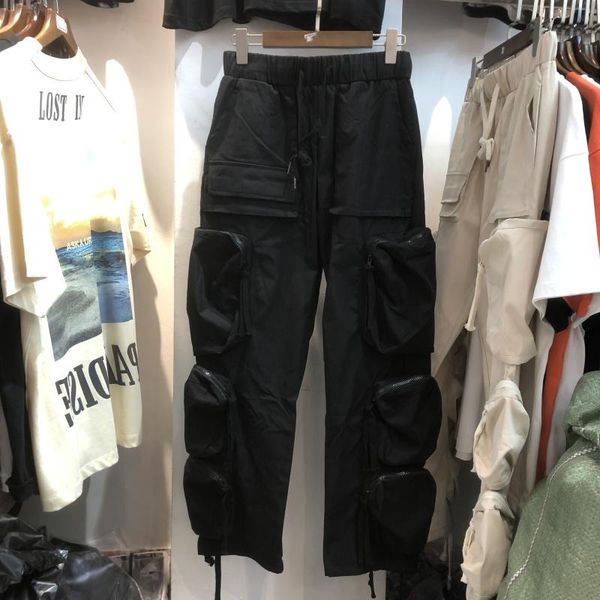 

men's pants travis sco2021ss high street fashion brand zipper multi-pocket casual loose tooling straight trousers, Black