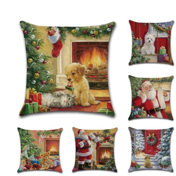

cushion/decorative pillow christmas santa claus cute dog cushion cover kussenhoes throw pillowcase sofa home xmas navidad decoration fundas