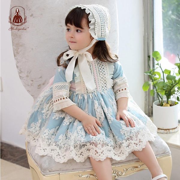 

girl's dresses yoliyolei 3pcs/set hand made lolita dress for children lace embroidery spanish court style 1-6 years baby princess kids, Red;yellow