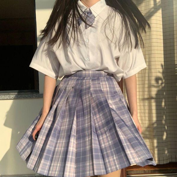 

purple smoke 2021 summer women skirts mini plaid pleated skirt stitching student college sweet cute girls female jk uniform, Black