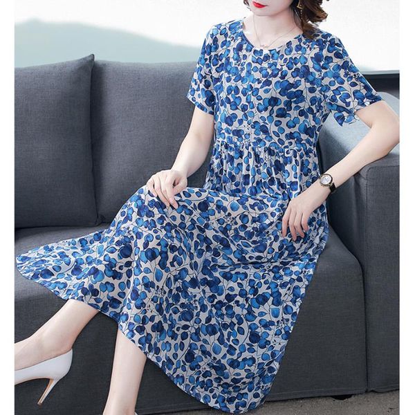

casual dresses 2021 summer loose silk print midi vintage 4xl plus size runway maxi elegant women bodycon vestidos, Black;gray