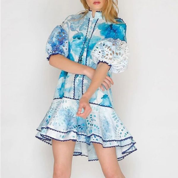 

print pattern dress women's summer single breast pleated hem elegant goddess fan minority loose dresses 210427, Black;red