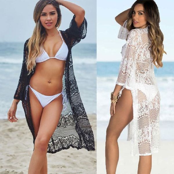 

women lace beach cover up bathing suit swimsuit tunic sarong swimwear bikini dress #q434 210420, White;black