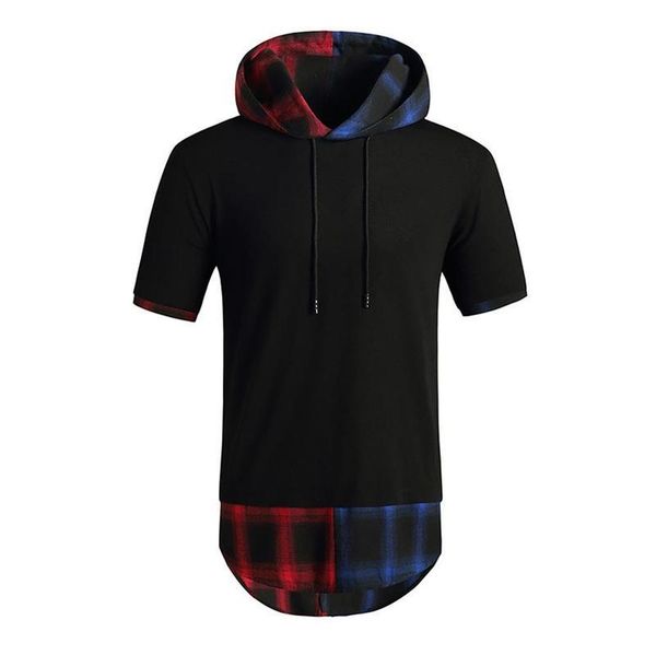 

men's t-shirts vicabo mens shirts hooded short sleeve pullover t-shirt hoodie plaid patchwork slim men clothing summer, White;black