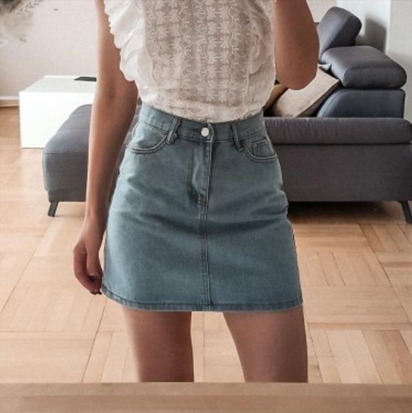 

high waist denim summer simple womens skirts pure color all match a line black