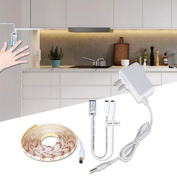 

hand sweep switch led cabinet light 1-5m wave sensor strip for kitchen bedroom closet stairs wardrobe wall lamp