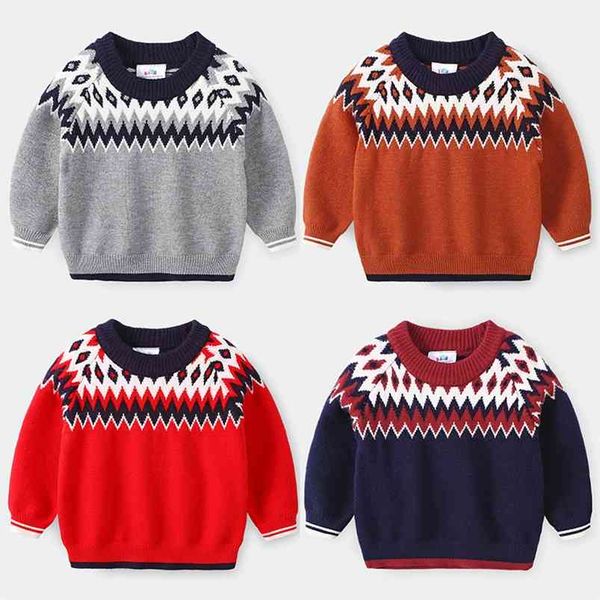 

autumn winter 2 3 4 6 8 9 10 years christmas gift o-neck knitted handsome kids ethnic style soft sweater for baby boys 210625, Blue