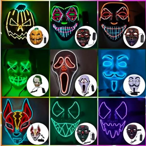 

designer glowing face mask halloween decorations glow cosplay coser masks pvc material led lightning women men costumes for adults fy9585