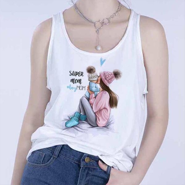 

kawaii super mom print women cami vest camisole t shirt vintage streetwear harajuku casual sleeveless large size s xxl, White
