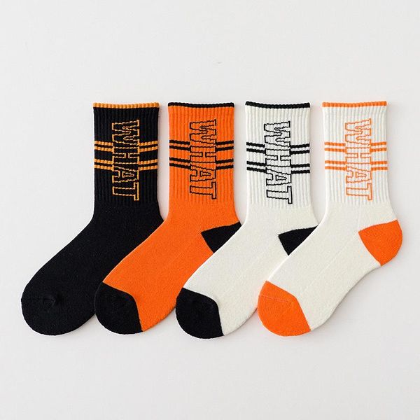 

men's socks 1pair men sport crew autumn winter cotton middle tube skateboard sox for youth black white orange striped soft