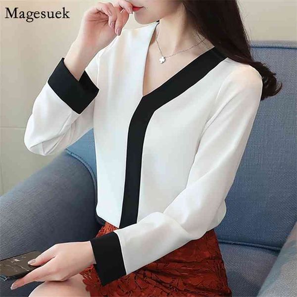 

fashion chiffon women blouse office lady s blouses long sleeve v-neck shirt elegante casual d826 30 210512, White