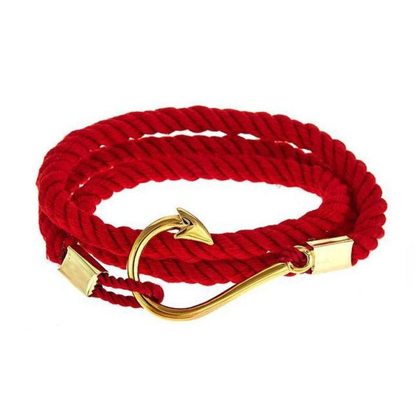 

charm bracelets runda fashion cotton rope bracelet men and women fish hook stainless steel jewelry, Golden;silver