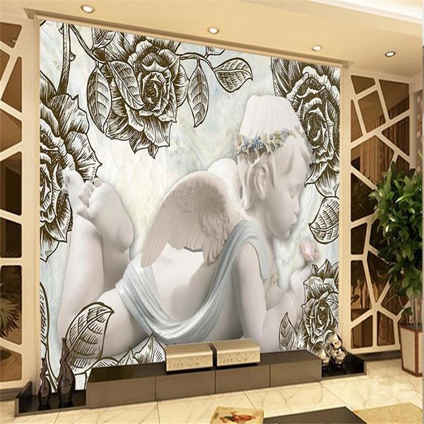 

shuhiko european embossed angel children cute baby bedroom backdrop custom large fresco green wallpaper wallpapers