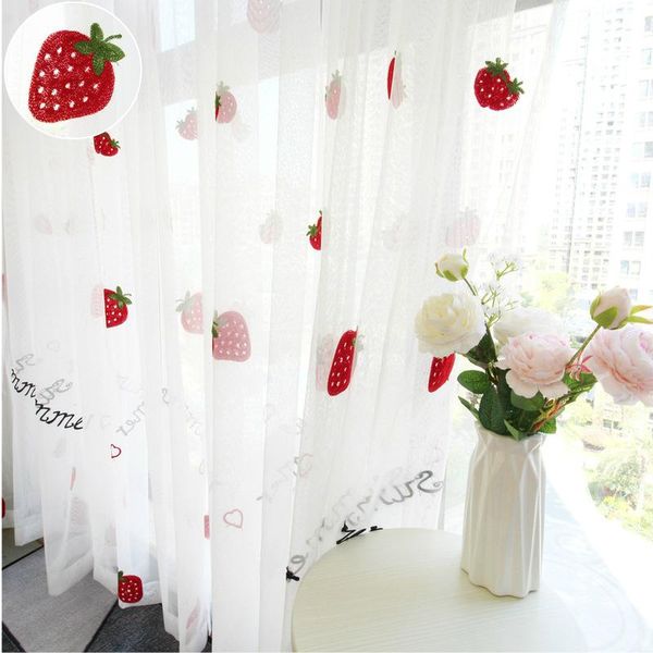 

curtain & drapes 2021 cute strawberry tulle curtains for girl kids room living bedroom window white embroidered sheer