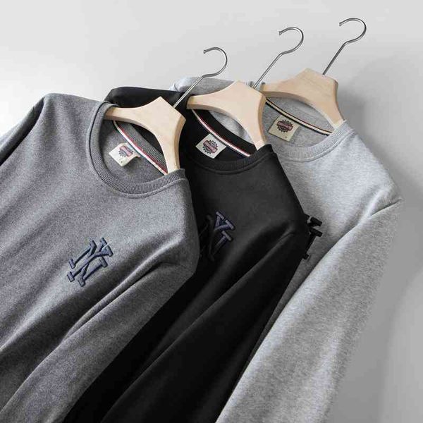 

men's gog heavy terry cotton sweater 2021 autumn men's round neck cotton fashion long sleeve top, Black