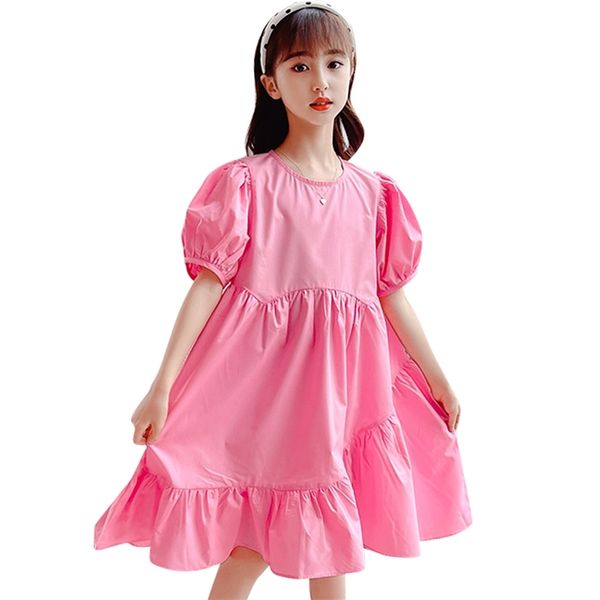 

girls dress solid color party for kids summer casual style clothes 6 8 10 12 14 210528, Red;yellow