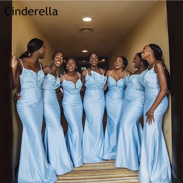 

bridesmaid dress african dresses spaghetti straps sweep train mermaid satin with zipper back wedding party, White;pink