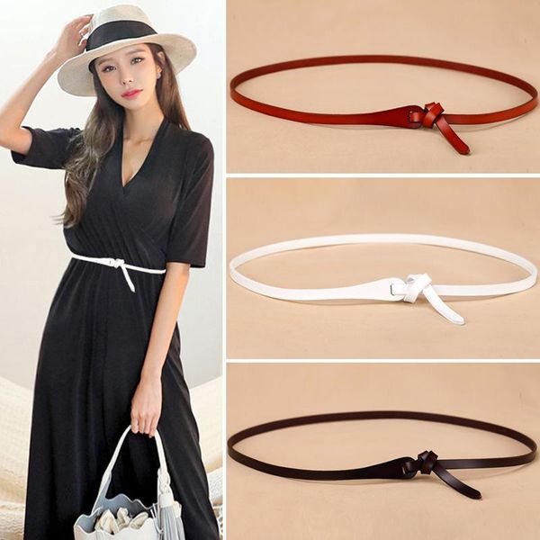 

belts vintage leather thin belt decorative knot women's 6 colors versatile waist accessories summer skirt, Black;brown