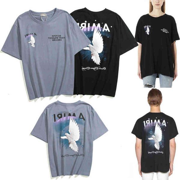 

am short msa chao brand sleeve 21ss star rainbow peace dove letter print men's and women's t-shirt, White;black