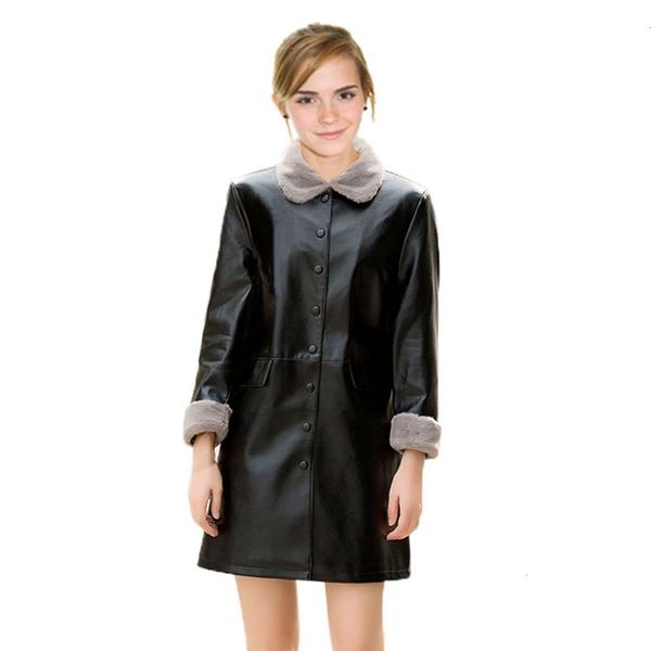 

women's jackets coats middle aged with big fur collar, washed coat, winter dress and plush leather jacket bb8p, Black;brown