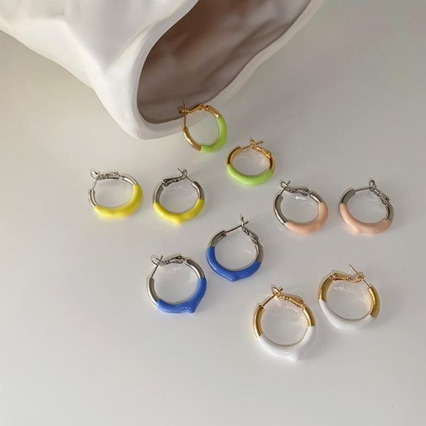 

hoop & huggie ghidbk multi candy color enameled earrings for women girl summer ear cuffs cute yellow green jewelry gifts, Golden;silver
