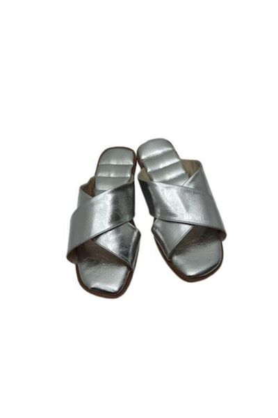 

slippers women's silver cross band flat bottom, Black