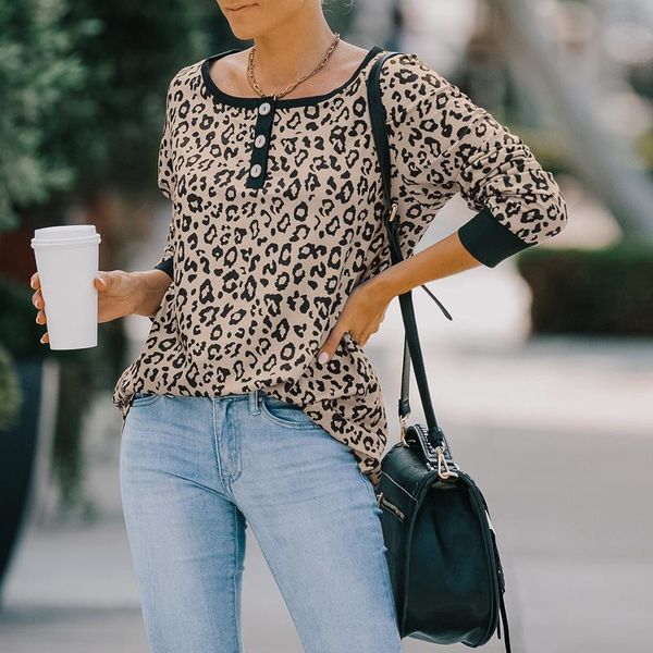 

women's hoodies & sweatshirts casual womens fashion summer leopard print long sleeve women chiffon blouse shirt turn-down collar multi, Black