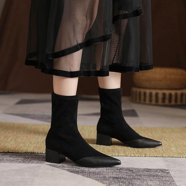 

boots xgravity 2021 autumn v cut shoes fashion short ladies design high heel chunky female ankle shoe s005, Black