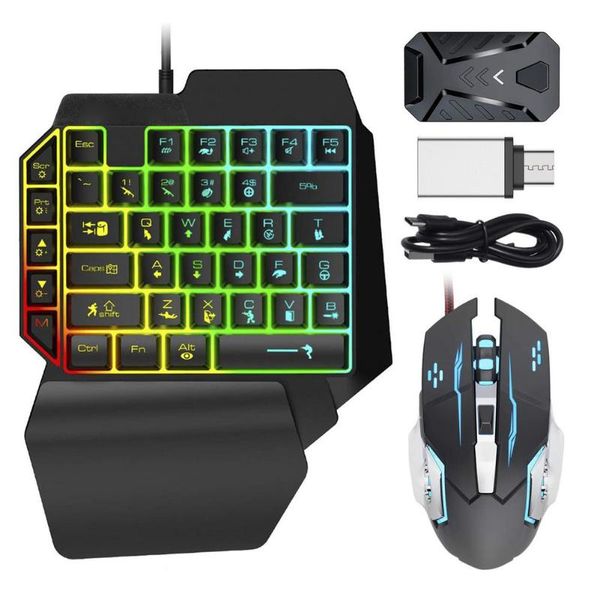 

keyboard mouse combos wired mechanical rgb converter combo set gamer kit with backlight otg adapter for pubg/ps4/ps5/ns switch/ one