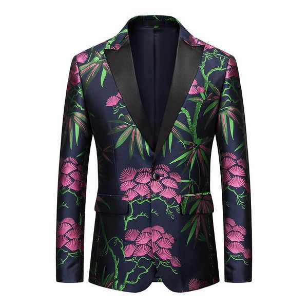 

men's suits & blazers m-6xl plus size mens vintage floral green flock embroried navy tuxedo jacket party wedding tailored fit blazer fo, White;black