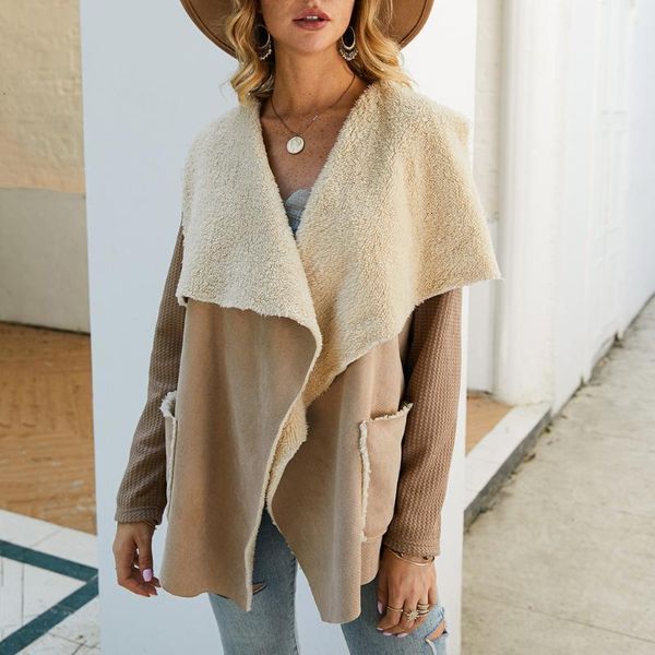 

women's jackets womens casual fleece patchwork knit coat long sleeves cardigan pocket keep warm stunning soft handfeel pgjb, Black;brown
