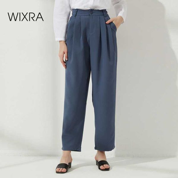 

wixra women loose office lady pants casual wide-leg harem spring summer button zipper solid trousers 210707, Black;white