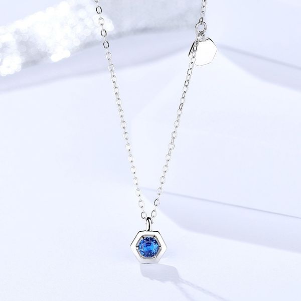 

damilla s925 sterling silver jewelry women's korean fashion versatile diamond hexagon necklace, Black