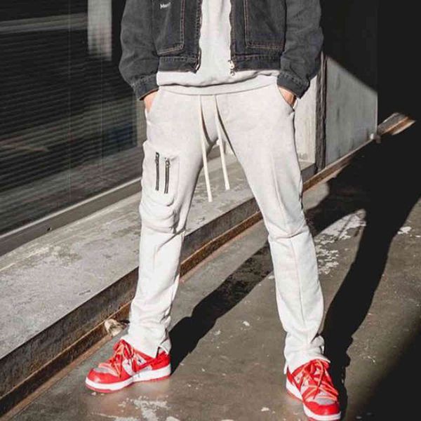 

multi-pocket joggers casual trousers mens high street inside fleece thick winter sweatpants drawstring oversize harem pants, Black
