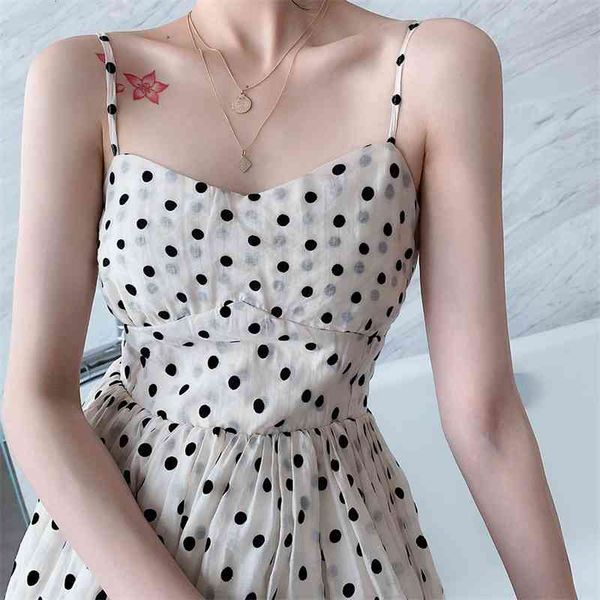 

women's knits & tees fashon slim dot spaghetti strap midi chiffon summer woman sleeveless off shoulder white folds es for wom
