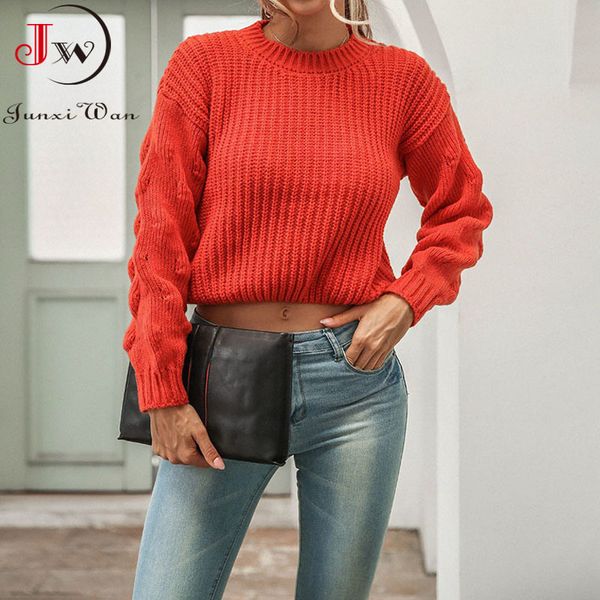 

women short sweater casual solid knitted pullovers female autumn winter elegant o-neck long sleeve jumper pull femme 210510, White;black