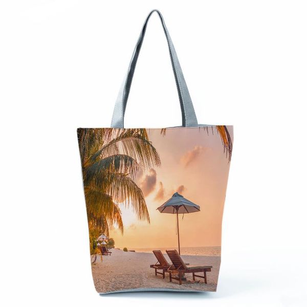 

evening bags sunset beach printed handbags landscape casual shoulder bag high capacity shopping eco friendly tote portable travel