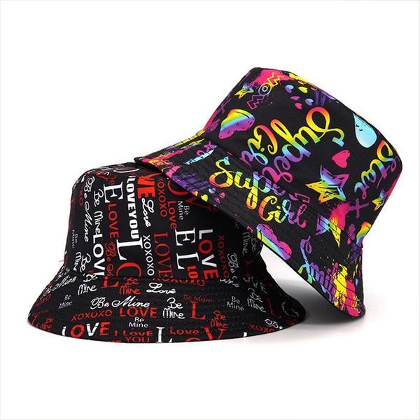 

summer harajuku letter print bucket hats for men women reversible fisherman hat outdoor street hip hop panama cap, Blue;gray