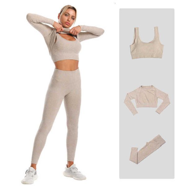 

striped back sports bra yoga suit three piece set, Black;white