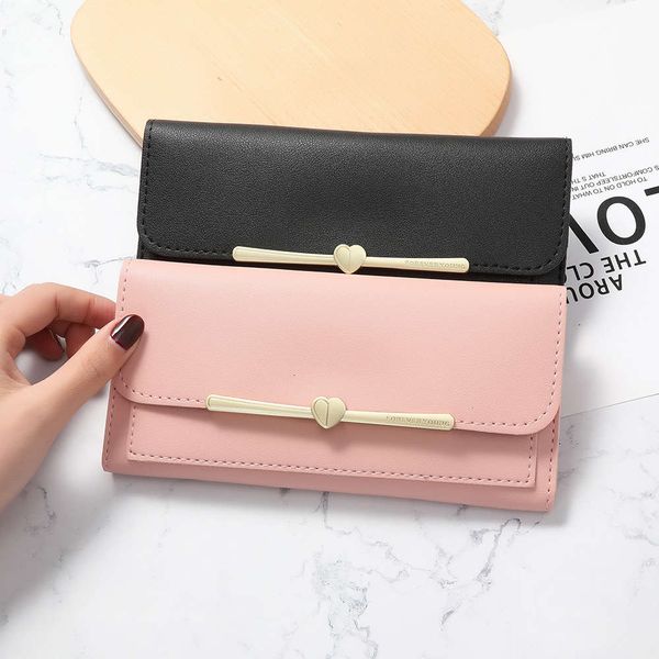 

korean wallet women's long simple small frh cute zero multi-function multi card pocket bag, Red;black