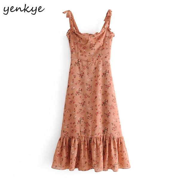 

vintage prairie chic floral print dress women sling holiday summer chiffon female sleeveless a-line midi robe 210514, Black;gray