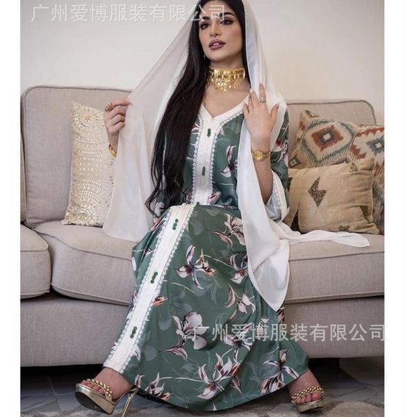 

long sleeve v-neck abaya middle east women muslim dress lace turkey robe jaliya islamic clothing casual dresses, Black;gray